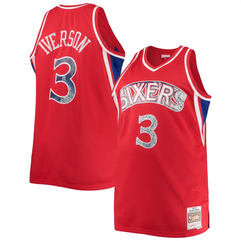 Men’s Philadelphia 76ers Allen Iverson Mitchell & Ness Red Big & Tall 1996/97 NBA 75th Anniversary Diamond Swingman Jersey